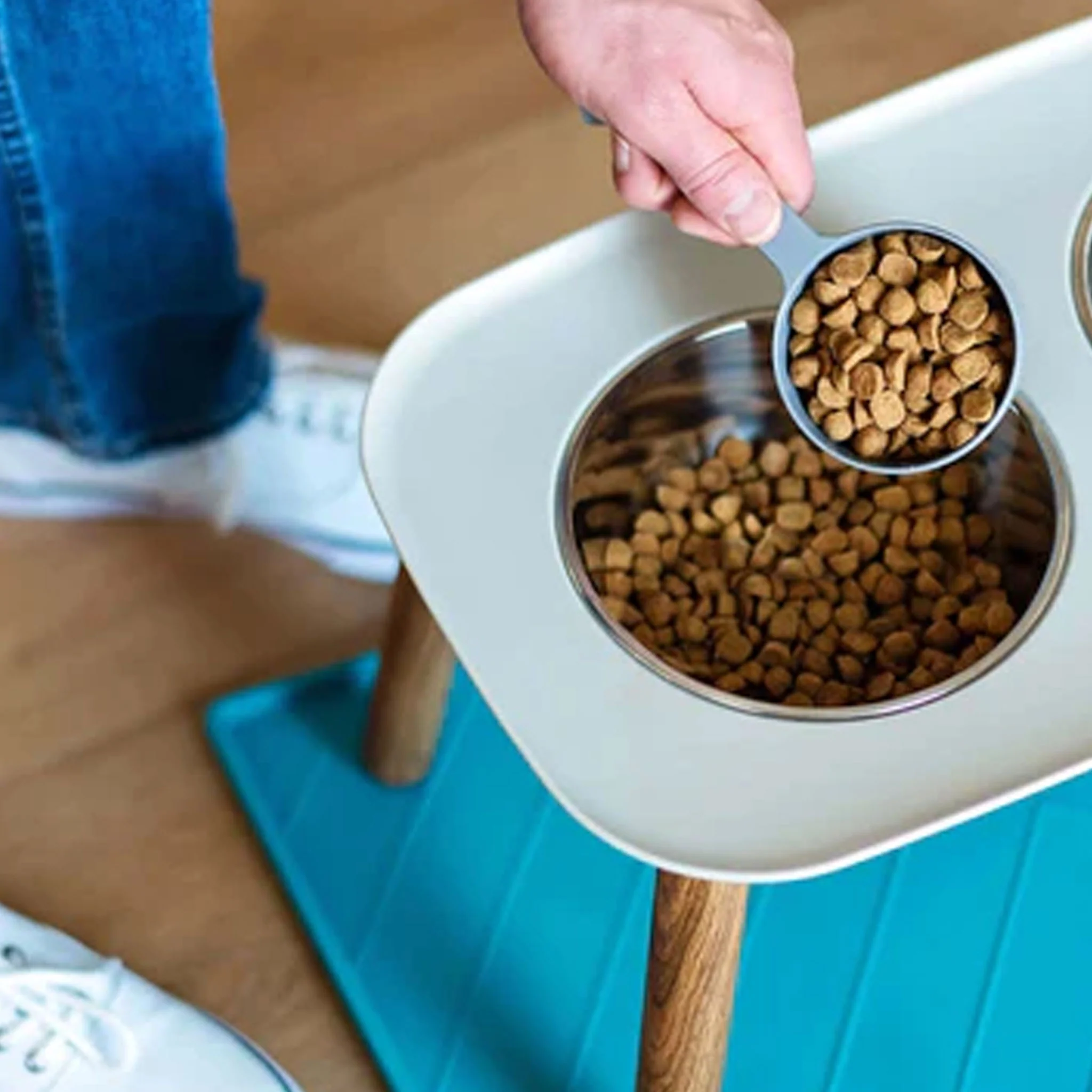 Messy Mutts Elevated Feeder Grey/Wood Dog Bowls - Image 3